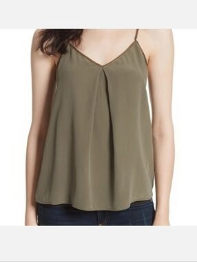 Joie Olive Green Silk Cami Adjustable Strap V Neck Flowy Tank Gold Trim M